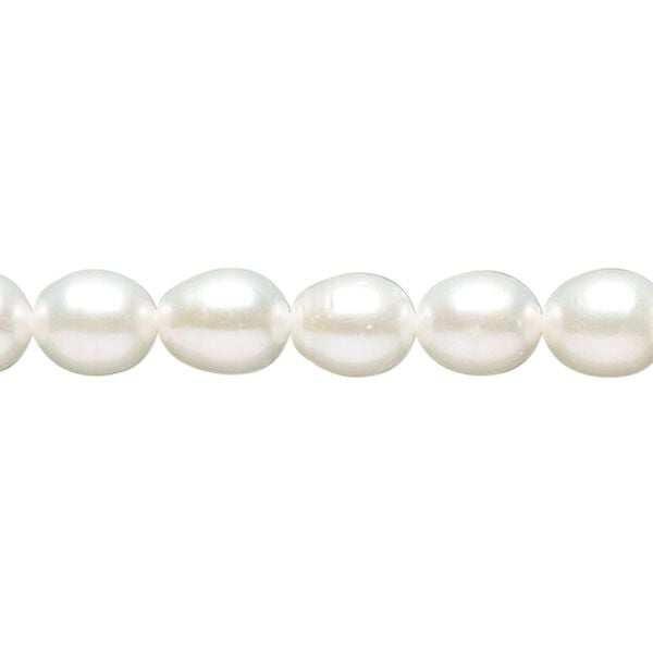 Pearl, cultured freshwater (bleached), white, 6-8mm rice, C grade. Sold per (2) 15.5-16 inch strands. image number 0