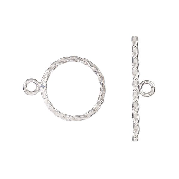 Clasp, toggle, sterling silver, 16mm braided round. Sold individually. image number 0