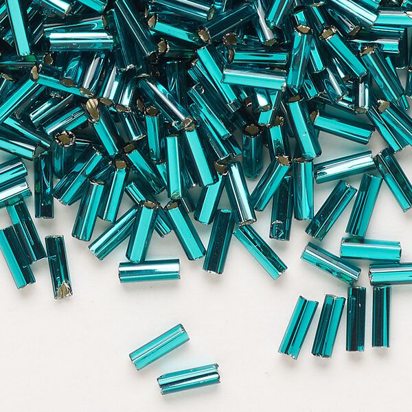 Bead, Preciosa Ornela Czech glass, bugle bead, pkg/500g, 1/4 inch, silver-lined transparent teal, (57710). image number 0