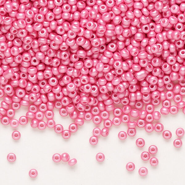 Seed bead, Preciosa Ornela Czech glass, pkg/50g, #11 rocaille, opaque PermaLux dyed pink chalkwhite, (22010). image number 0