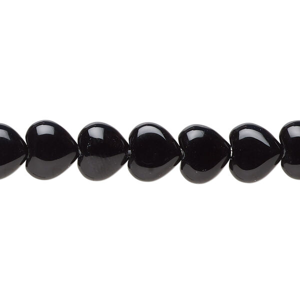 Black onyx 1pkg1, puffed heart bead 15.5-16 inch 8mm image number 0
