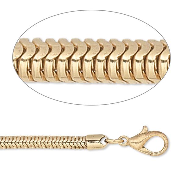 Chain, gold-plated brass, 3.2mm snake, 7 inches with lobster claw clasp. Sold individually. image number 0