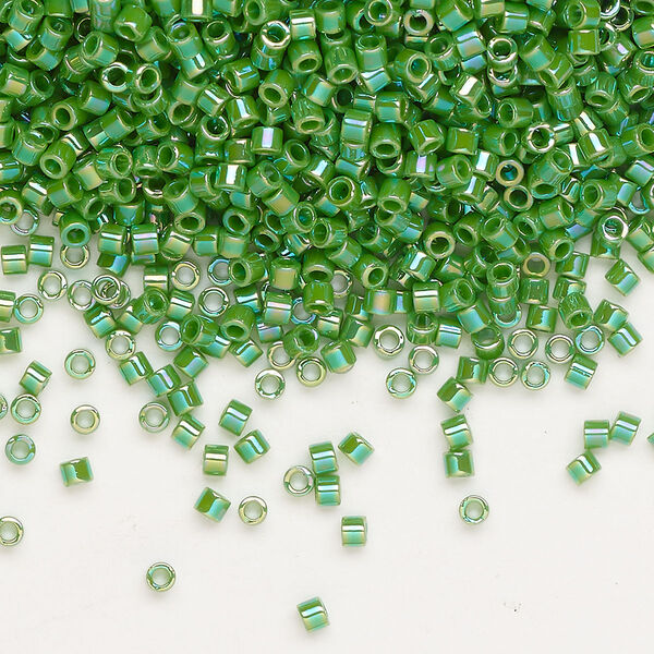 Seed bead, Delica®, glass, pkg/250g, #10 round, opaque rainbow green (DBM-0163). image number 0