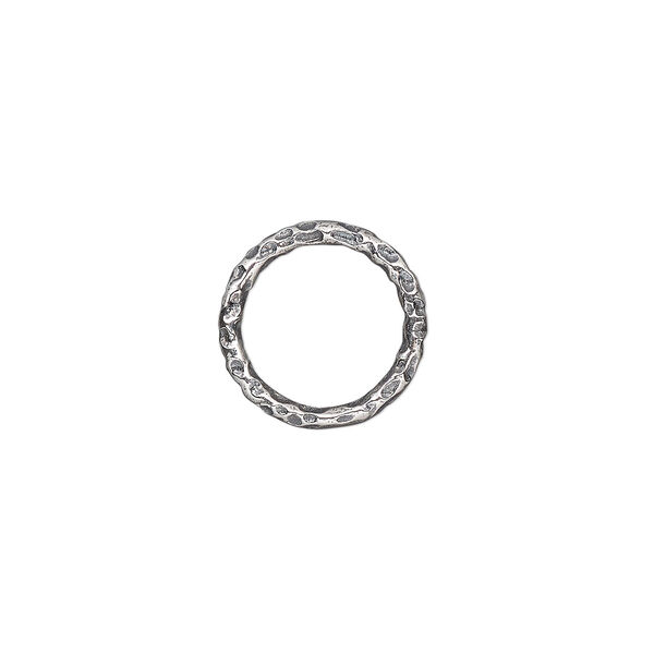 Jump ring, antiqued sterling silver, 12mm hammered round, 8.9mm inside diameter, 15 gauge. Sold per pkg of 2. image number 0