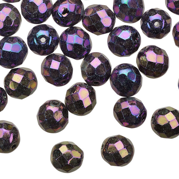 Bead 1pkg1 Czech fire-polished glass, 8mm faceted round, half-mass opaque iris purple image number 0