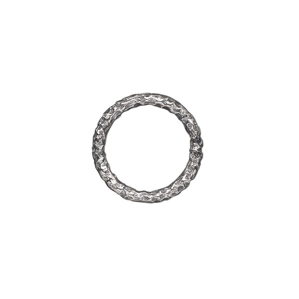 Jump ring, antiqued sterling silver, 14mm hammered round, 10.1mm inside diameter, 12 gauge. Sold per pkg of 2. image number 0