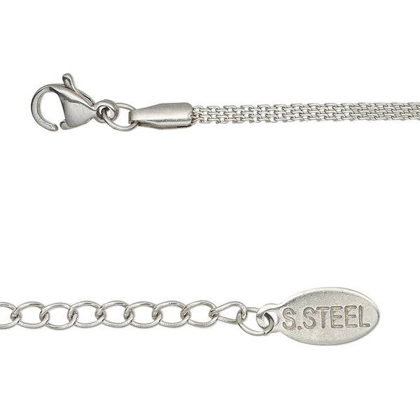 Chain, stainless steel, 1.5mm flat, 30 inches with 2-inch extender chain and lobster claw clasp. Sold individually. image number 0