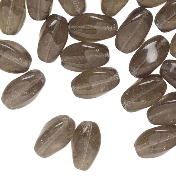 Bead, Czech pressed glass, translucent smoke grey, 12x7mm-12x9mm twisted oval. Sold per 2-ounce pkg, approximately 65 beads. image number 0