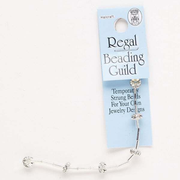 Bead assortment, silver-finished "pewter" (zinc-based alloy) and glass, clear, 6x3mm rondelle and 7x2mm round bugle. Sold per 4-inch strand, approximately 20 beads. image number 0