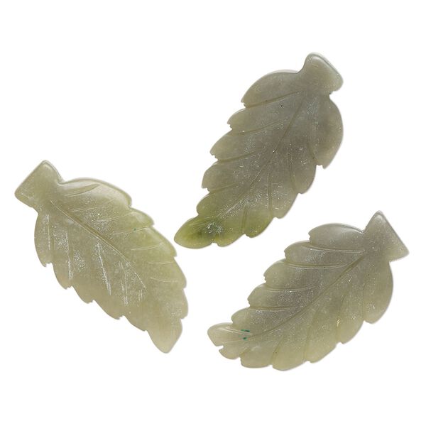 Green serpentine 1pkg3, carved leaf focal 36x17mm-43x20mm image number 0