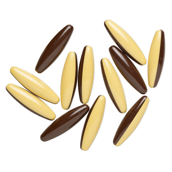 Bead, vintage German acrylic, opaque two-tone brown and light brown, 39x11mm oval. Sold per pkg of 12. image number 0