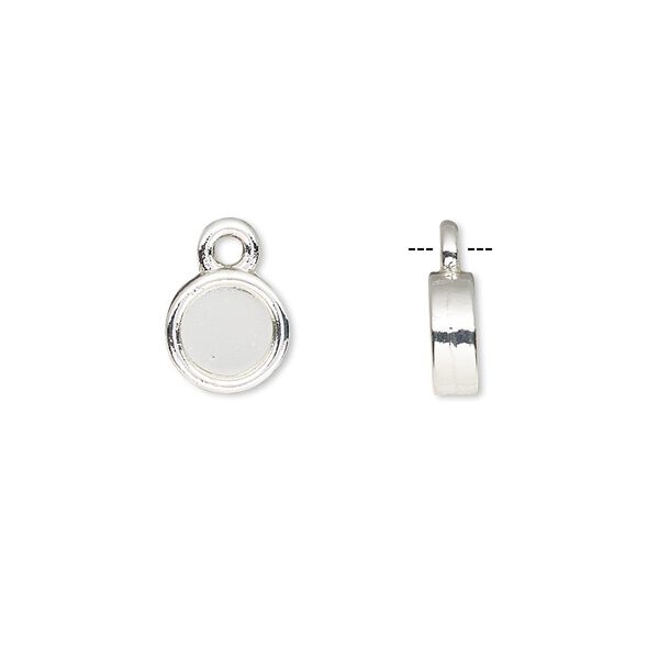 Drop, silver-finished brass, 8mm double-sided round with 6mm round setting. Sold per pkg of 10. image number 0