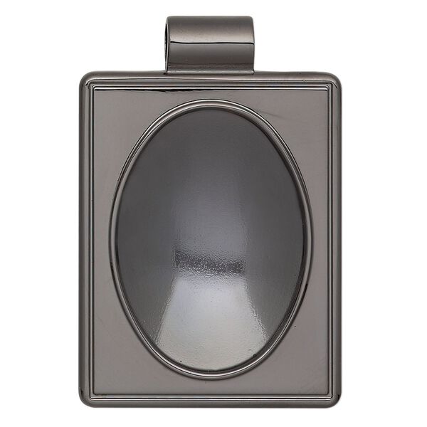 Pendant, Almost Instant Jewelry®, gunmetal-plated "pewter" (zinc-based alloy), 45x30mm single-sided rectangle with 30x22mm oval setting and tube bail. Sold individually. image number 0