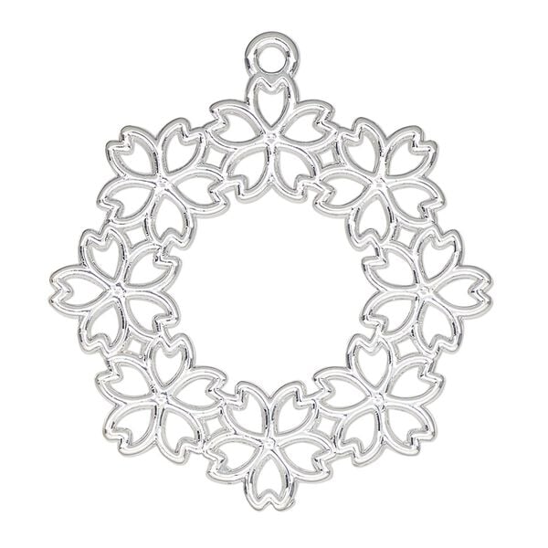 Component, resin frame, silver-finished "pewter" (zinc-based alloy), 35mm open round flower. Sold per pkg of 2. image number 0