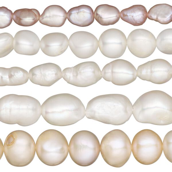 Pearl mix, cultured freshwater (bleached), white / peach / mauve, 6-11mm mixed shape, C- grade, Mohs hardness 2-1/2 to 4. Sold per (5) 15" to 16" strands. image number 0