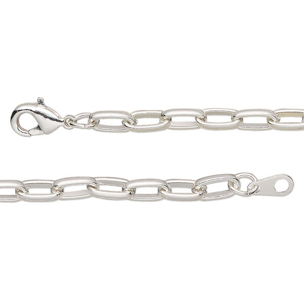 Chain, silver-plated steel, 4mm paperclip, 24 inches with lobster claw clasp. Sold individually. image number 0