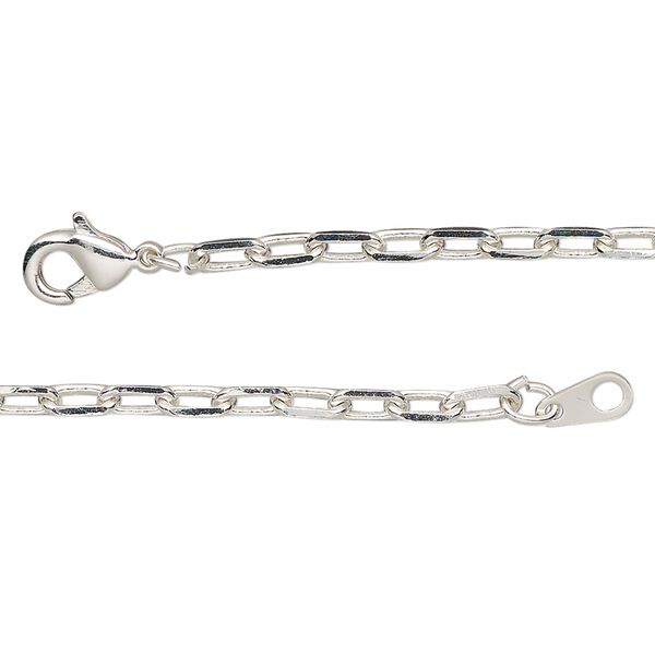Chain, silver-plated brass, 3mm paperclip, 18 inches with lobster claw clasp. Sold individually. image number 0