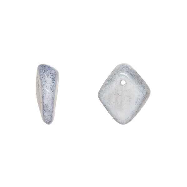 Bead, Czech pressed glass, light blue granite, 14x5mm diamond drop. Sold per 15" to 16" strand. image number 0