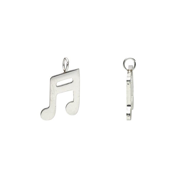 Charm, stainless steel, 9.5x8mm double-sided music note. Sold per pkg of 2. image number 0
