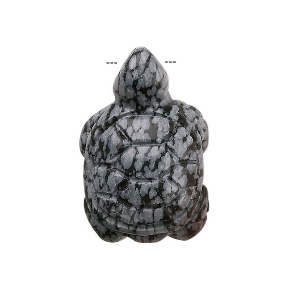 Focal, snowflake obsidian (natural), 28x17mm-32x20mm 3D turtle, B grade, Mohs hardness 5 to 5-1/2. Sold individually. image number 0