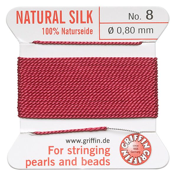 Thread, Griffin, silk, garnet red, size #8. Sold per 2-meter card (approximately 78 inches). image number 0