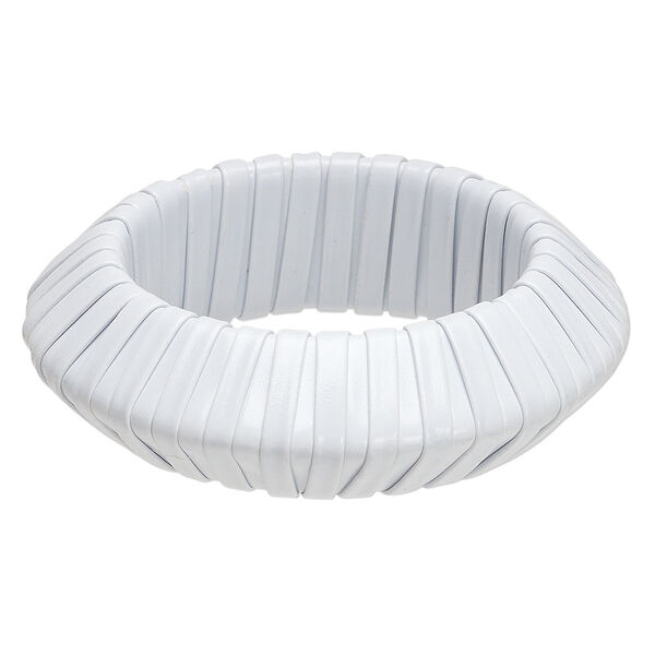 Bracelet, bangle, plastic and vinyl, white, 28mm wide with stripe design, 7-1/2 inches. Sold individually. image number 0