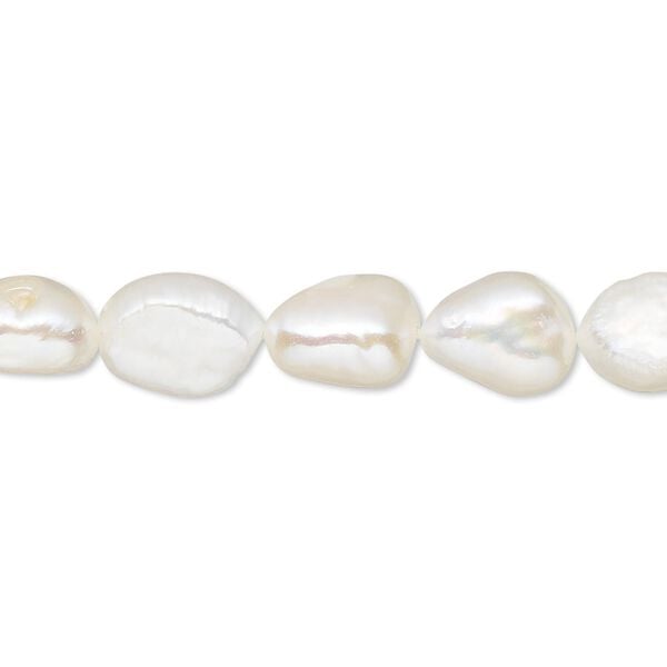 Pearl, cultured freshwater (bleached), white, 8mm flat-sided rice, D grade, Mohs hardness 2-1/2 to 4. Sold per 15-inch strand. image number 0