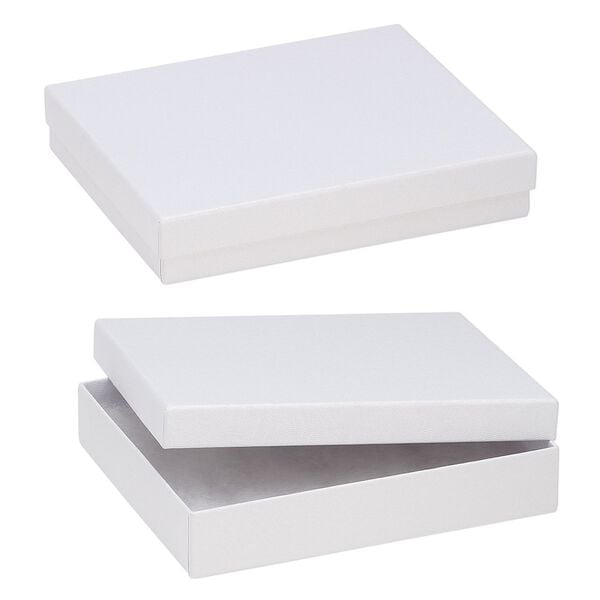 Box, paper, "cotton"-filled, white, 6-1/8 x 5-1/8 x 1-1/8 inch textured rectangle. Sold per pkg of 10. image number 0