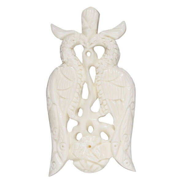 Focal, camel bone (bleached), white, 56x31mm side-drilled double peacock, Mohs hardness 2-1/2. Sold individually. image number 0
