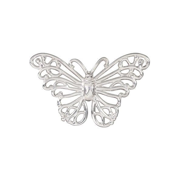 Component, sterling silver, 29x17.5mm single-sided butterfly. Sold individually. image number 0