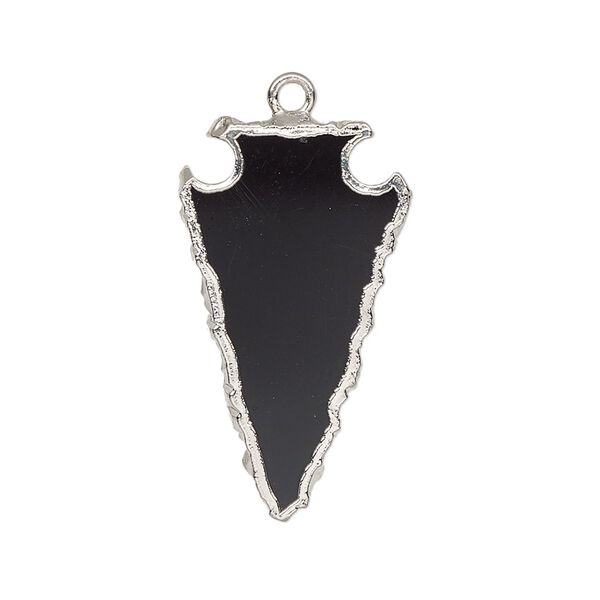Black onyx / sterling silver 1pkg1, electroplated hand-cut arrowhead charm 30x15mm image number 0