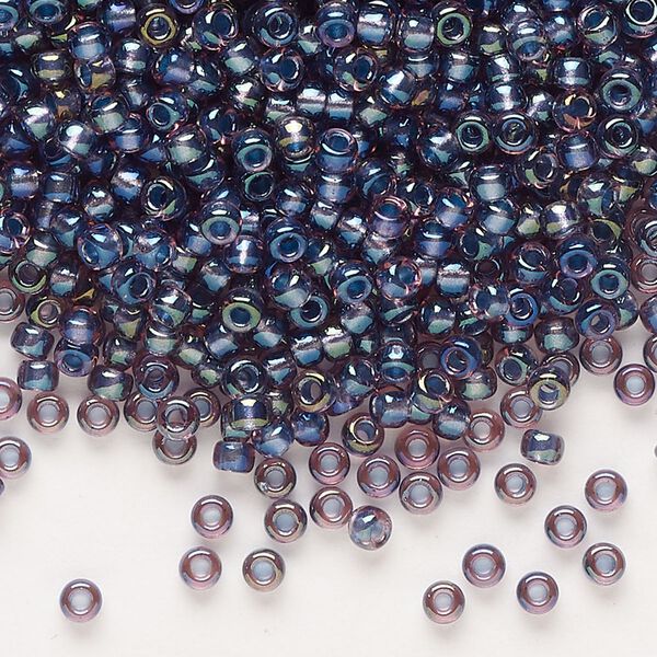 Seed bead, Miyuki, glass, pkg/50g, #8 rocaille, translucent tidal-lined luster crystal clear (RR-3747). image number 0