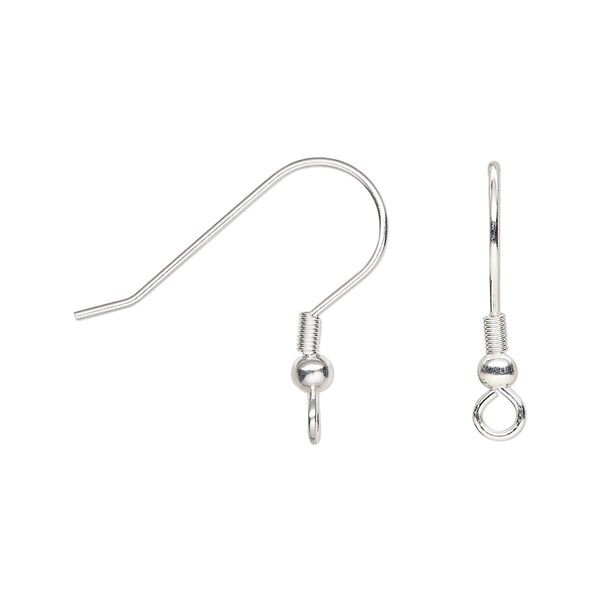 Ear wire fishhook 1pkg10, 20mm / 3mm ball / 4mm coil / perpendicular open loop, 21 gauge silver-finished stainless steel 5 pair image number 0