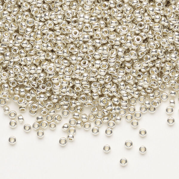 Seed bead, Preciosa Ornela Czech glass, pkg/50g, #11 rocaille, opaque metallic terra dyed silver clear, (18503). image number 0