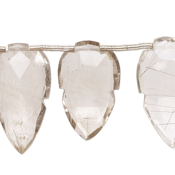 Golden rutilated quartz / red hair quartz 1pkg12, hand-cut top-drilled faceted puffed arrowhead bead natural 23x13mm-29x16mm image number 0