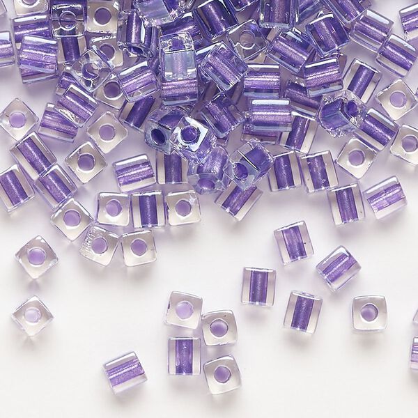 Seed bead, Miyuki, glass, pkg/250g, 3.5-3.7mm square, transparent metallic violet inside dyed color clear (SB-2607). image number 0