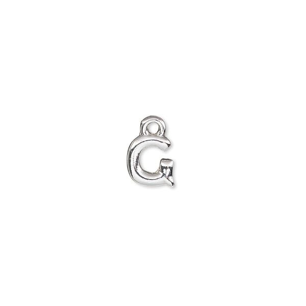 Charm, silver-finished "pewter" (zinc-based alloy), 7.5x7mm alphabet letter G. Sold per pkg of 2. image number 0