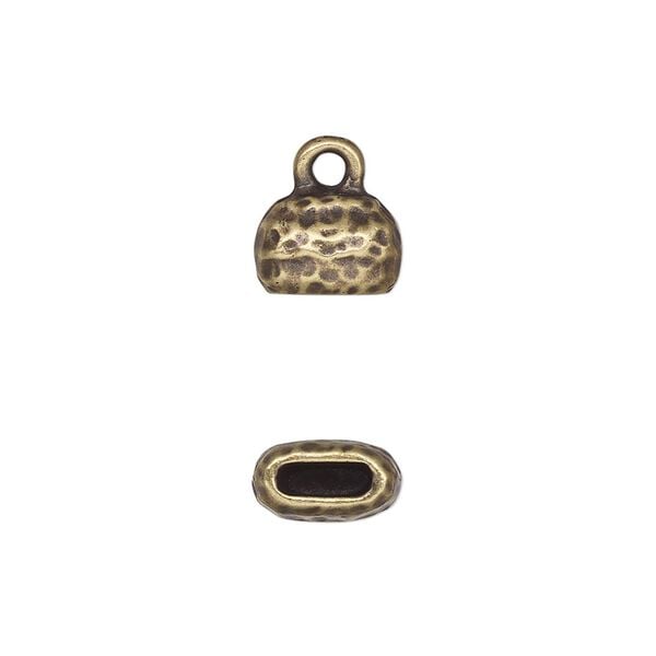 End cap, TierraCast®, "Hammertone" collection, antique brass-plated pewter (tin-based alloy), 10x7mm hammered cap. Sold per pkg of 2. image number 0