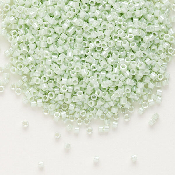 Seed bead, Delica®, glass, pkg/7.5g, #11 round, opaque glazed luster light mint (DB-1536). image number 0