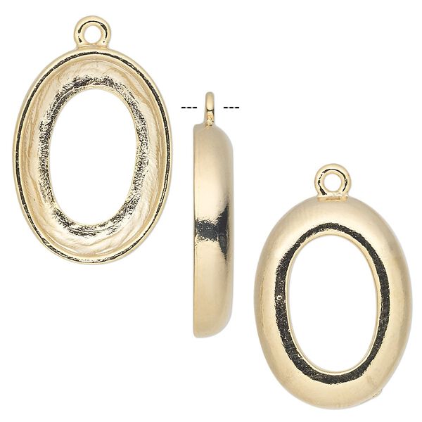 Drop, Almost Instant Jewelry®, gold-plated pewter (tin-based alloy), 24x18mm oval with 22x16mm cosmic oval setting. Sold individually. image number 0