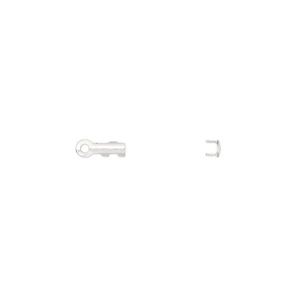 Cord end, fold-over, silver-plated brass, 7x2mm tube, 1.5mm inside diameter. Sold per pkg of 100. image number 0