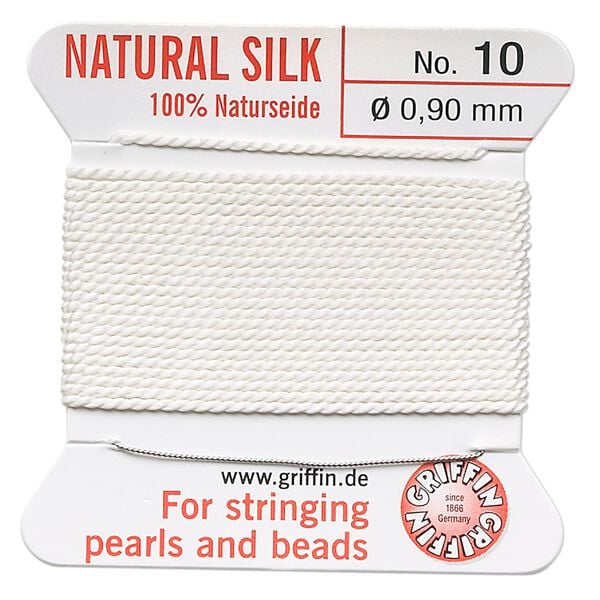 Thread, Griffin, silk, white, size #10. Sold per 2-meter card (approximately 78 inches). image number 0