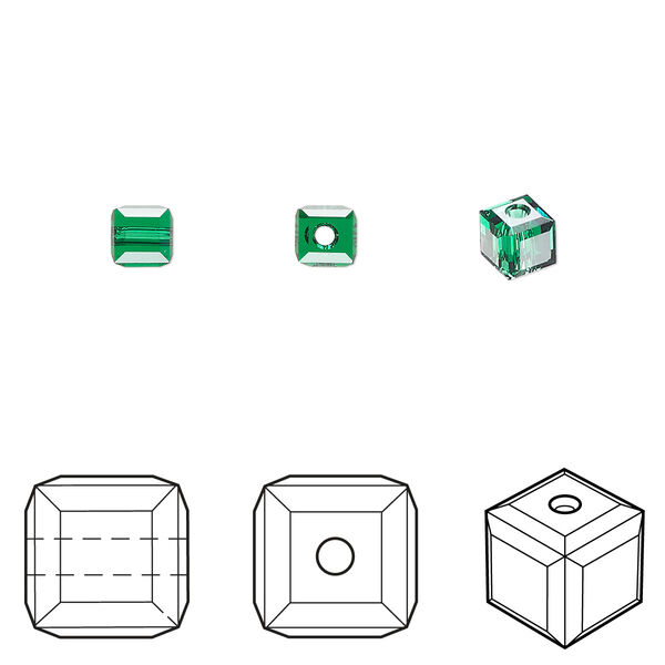 Bead 12pk majestic green, Crystal Passions® 4mm cube 5601 image number 0