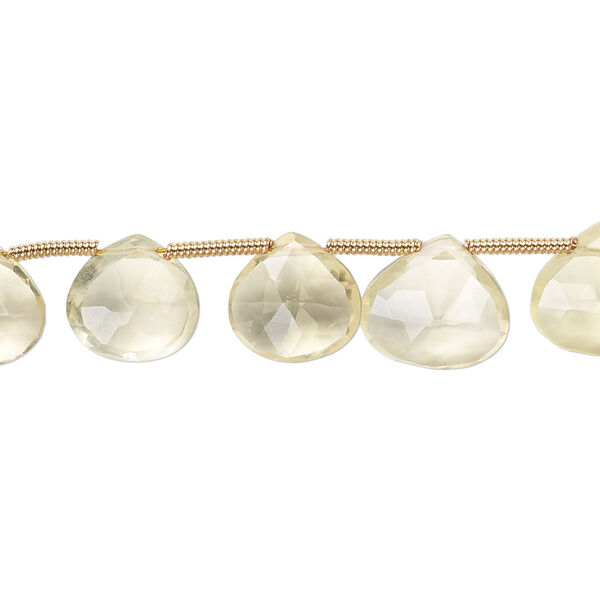 Lemon quartz 1pkg18, hand-cut top-drilled faceted puffed teardrop bead B grade, 9x9mm-11x11mm image number 0