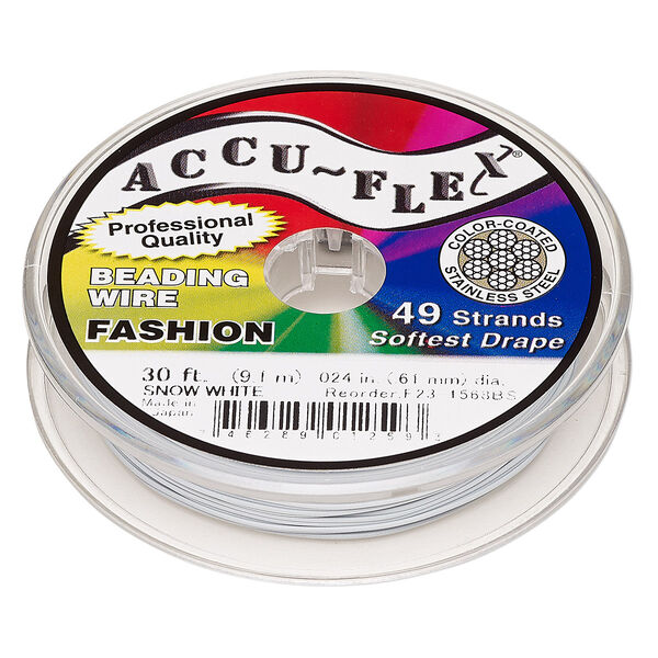 Beading wire, Accu-Flex®, nylon and stainless steel, snow white, 49 strand, 0.024-inch diameter. Sold per 30-foot spool. image number 0