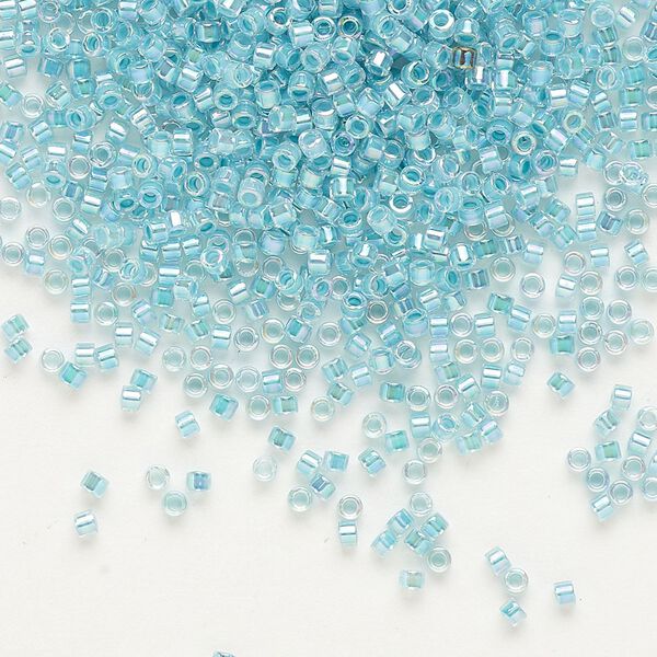 Seed bead, Delica®, glass, pkg/7.5g, #11 round, translucent turquoise green-lined luster crystal clear (DB-0079). image number 0