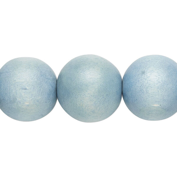 Bead, Taiwanese cheesewood (dyed / waxed), light blue, 15-16mm round. Sold per 15-1/2" to 16" strand. image number 0