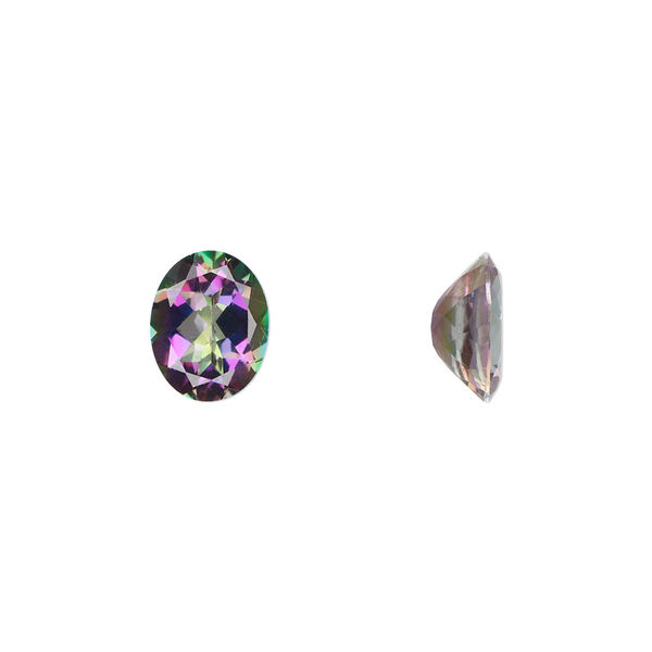 Gem, mystic topaz (coated), 10x8mm calibrated faceted oval, A- grade, Mohs hardness 8. Sold individually. image number 0