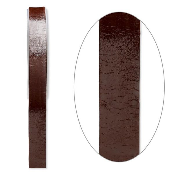 Cord, leather, brown, 16mm flat. Sold per 5-yard spool. image number 0