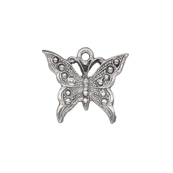 Charm, antiqued pewter (tin-based alloy), 22x18mm butterfly. Sold per pkg of 2. image number 0